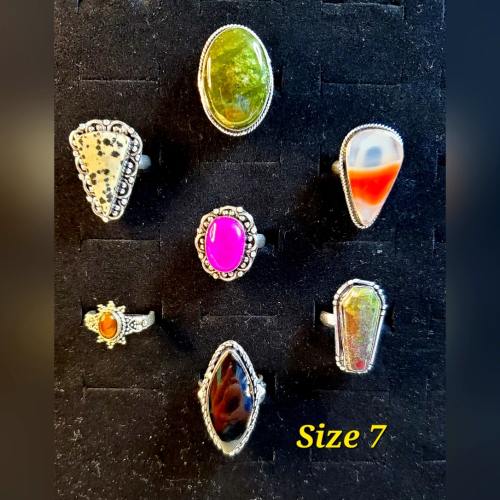 NEW Dalmatian Jasper natural stone Ring Size 7 1/2   .925 overlay - Picture 2 of 6